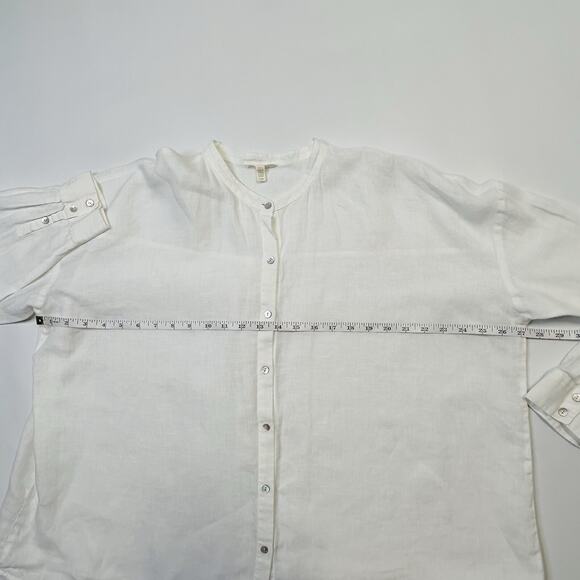 Eileen Fisher White Organic Handkerchief Linen Classic Band Collar Shirt Large - Picture 6 of 9